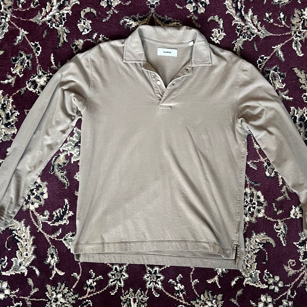 Buck Mason sueded cotton long sleeve polo M